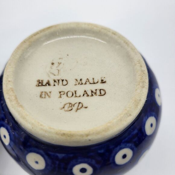 Boleslawiec Polish Pottery Stars & Blue Dot Design Small Creamer Set with Spoon - Picture 11 of 14